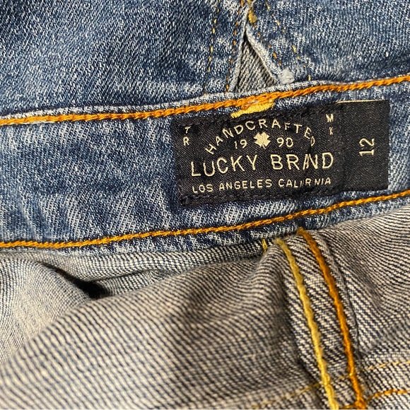 LUCKY BRAND Denim Overalls Washed Ripped Bib Crop Distressed Raw Edge Jeans 12 - Picture 6 of 13